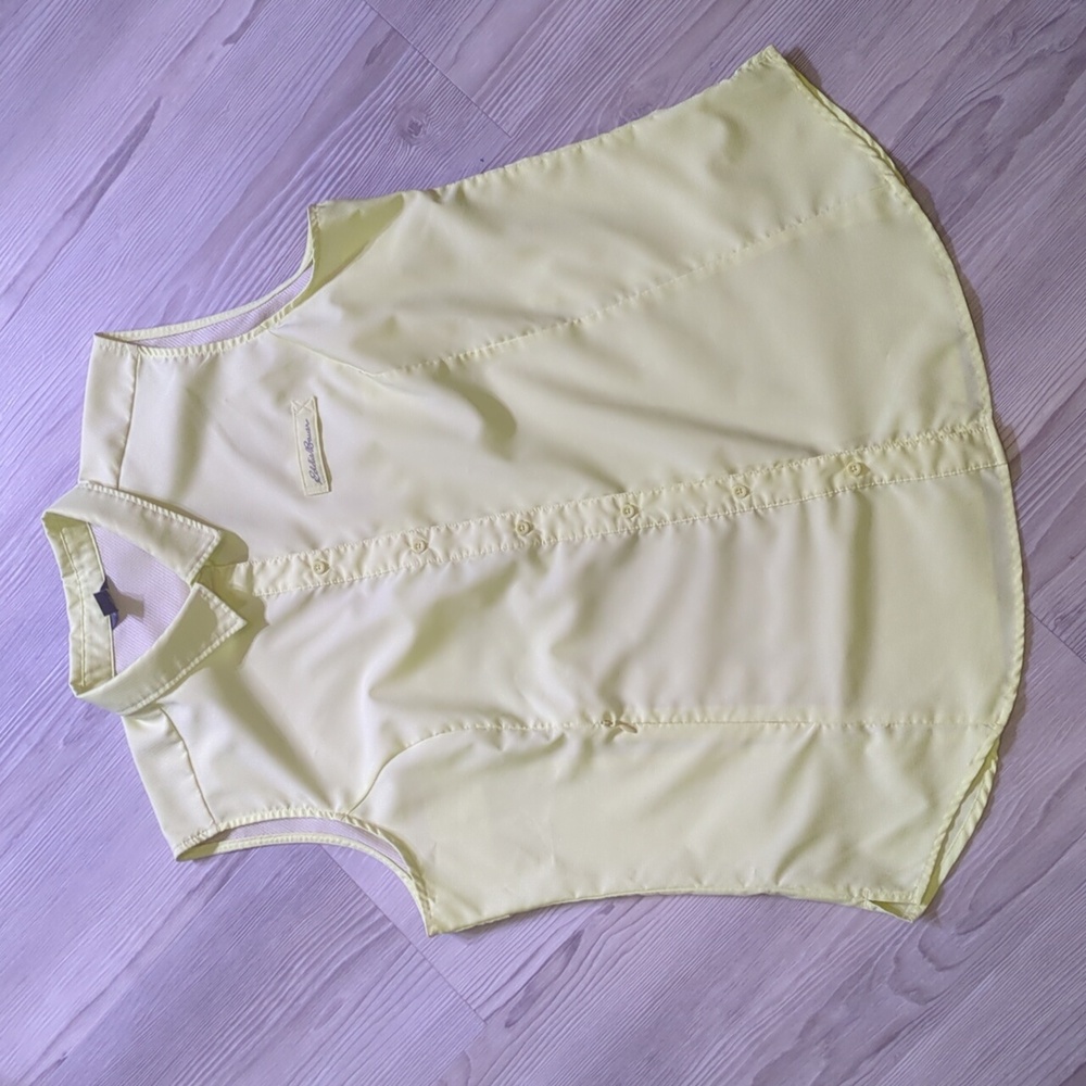 Eddie Bauer Sleeveless Shirt XL Lemon Wash Fishing Hiking Lightweight - Picture 15 of 15